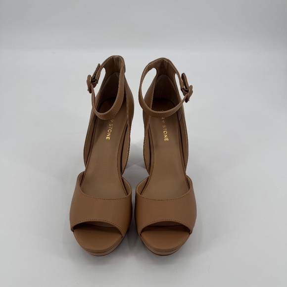 Sun + Stone Women's Tan Reeta Peep Toe Block Heel Platform Sandals Size 10 - Picture 6 of 11